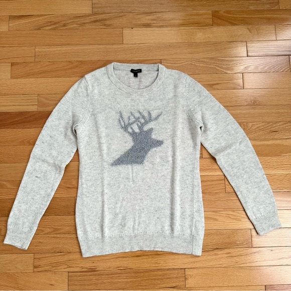 Talbots Gray Crewneck Sweater Lambswool Alpaca, silver reindeer size Sma… - Picture 2 of 9